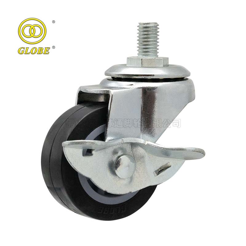 2 Inch Light Duty Premium Polyurethane Threaded Stem Casters with Side Brake