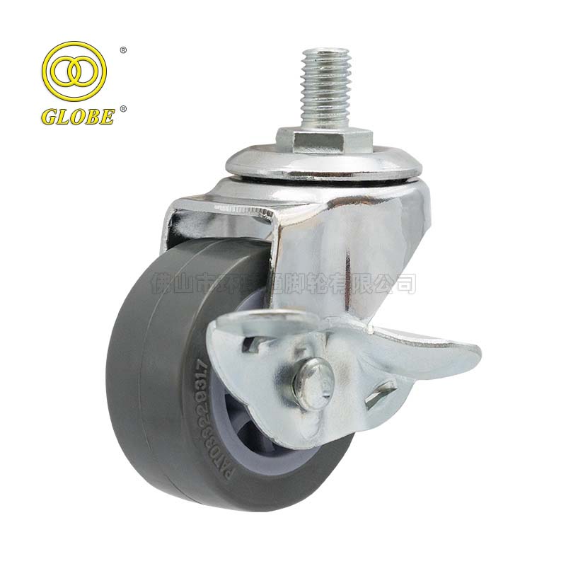 2 1/2 Inch Light Duty Super Quiet Polyurethane Threaded Stem Casters with Side Brake