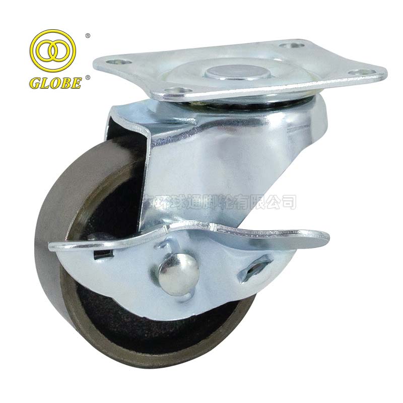 1 1/2 Inch Light Duty Cast Iron Swivel Casters with Side Brake