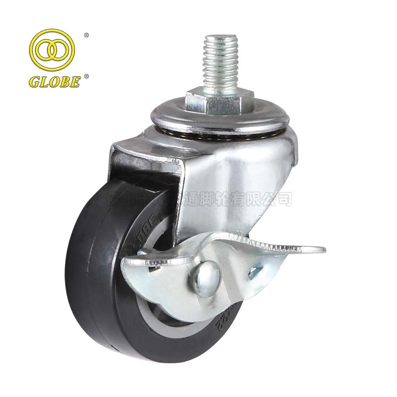 3 Inch Light Duty Premium Polyurethane Threaded Stem Casters with Side Brake