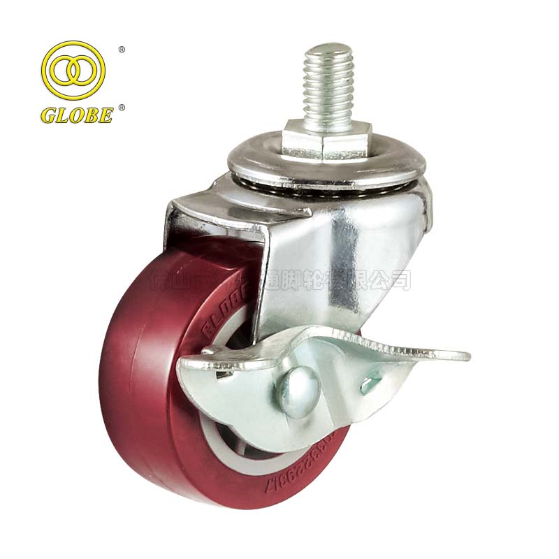 3 Inch Light Duty Super Polyurethane Threaded Stem Casters with Side Brake