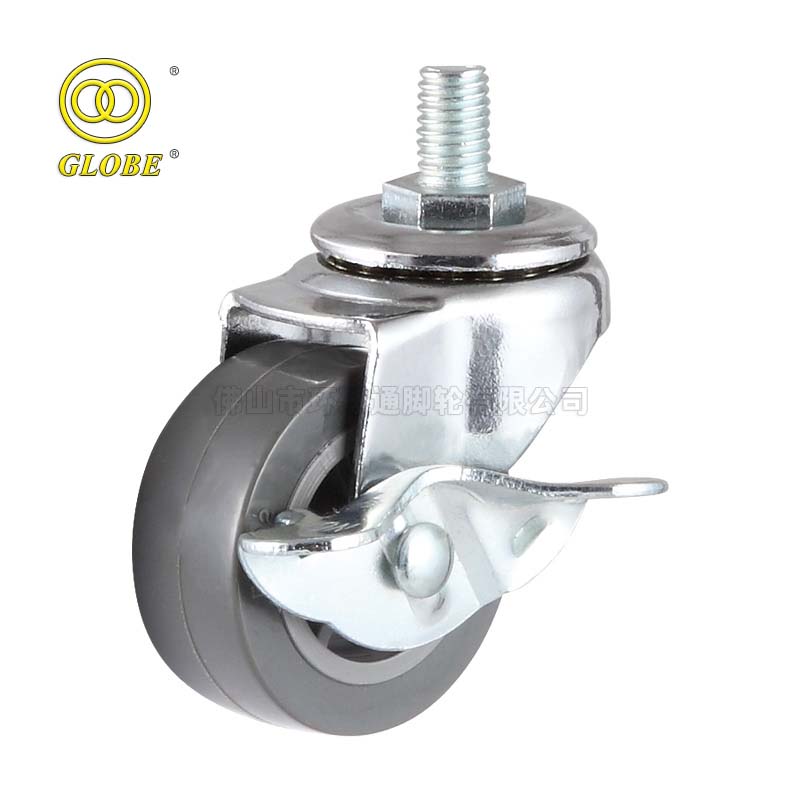 3 Inch Light Duty Super Quiet Polyurethane Threaded Stem Casters with Side Brake