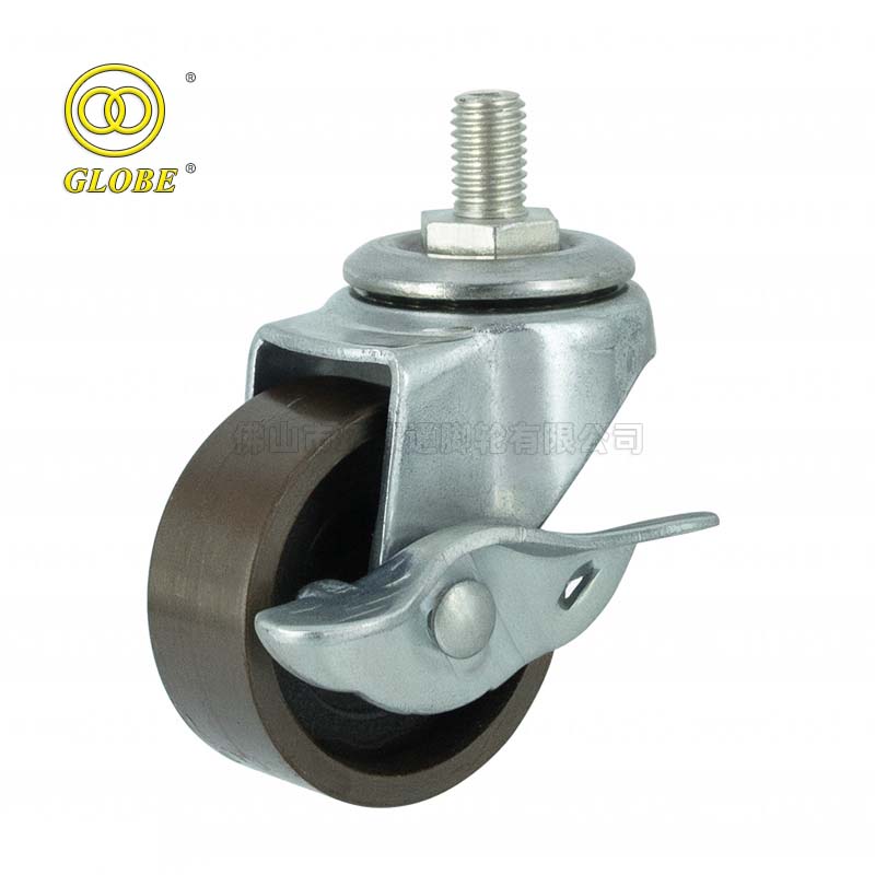 3 Inch Light Duty Cast Iron Threaded Stem Casters with Side Brake