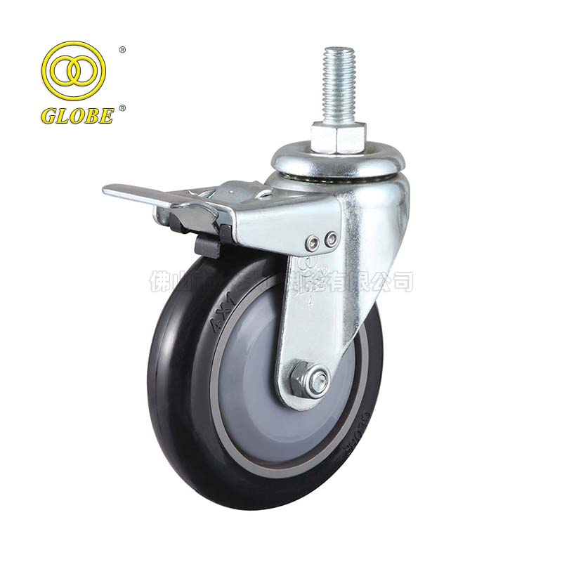 3 Inch Light Duty Premium Polyurethane Threaded Stem Casters with Dual Brake