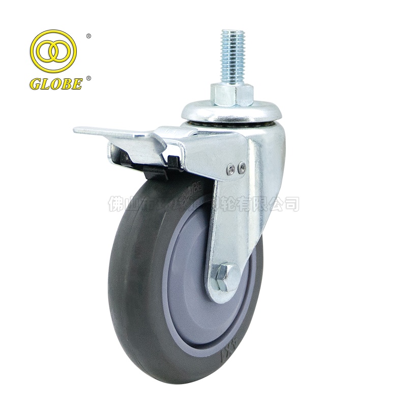 3 Inch Light Duty Super Quiet Polyurethane Threaded Stem Casters with Dual Brake