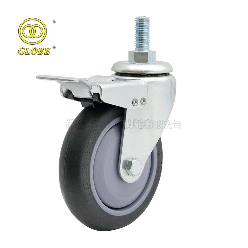 3 Inch Light Duty High-Strength Artificial Rubber Threaded Stem Casters with Dual Brake