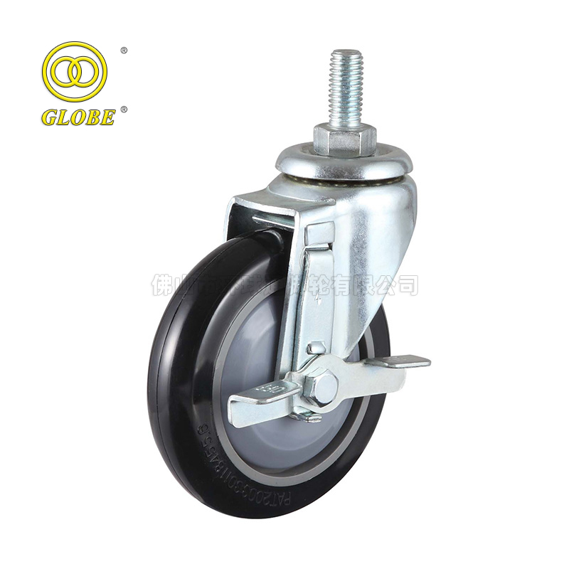 3 Inch Light Duty Premium Polyurethane Threaded Stem Casters with Side Brake