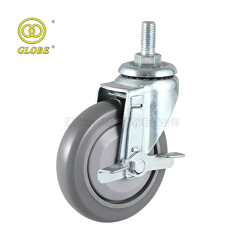 3 Inch Light Duty Super Quiet Polyurethane Threaded Stem Casters with Side Brake