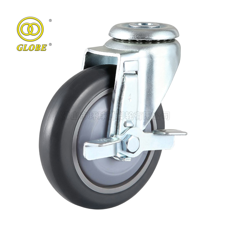 5 Inch Light Duty High Strength Rubber Hollow Pin w/ Side Brake Casters