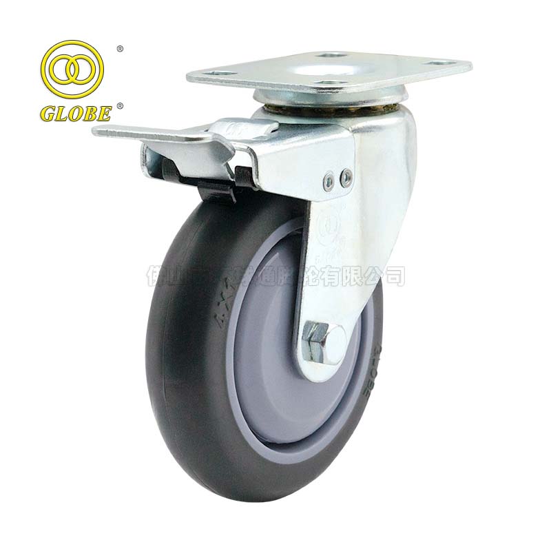 5 Inch Light Duty High-Strength Artificial Rubber Swivel Casters with Dual Brake