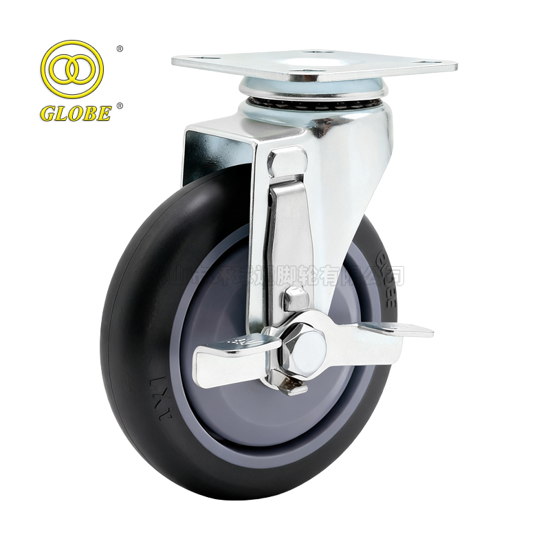 3 Inch Light Duty High-Strength Artificial Rubber Swivel Casters with Side Brake