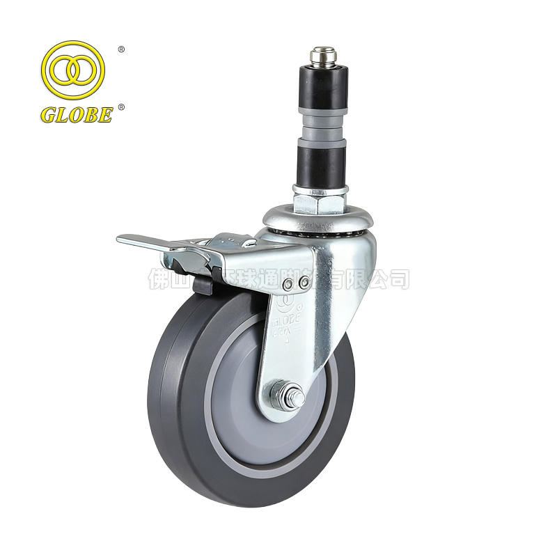 5 Inch Light Duty High-Strength Artificial Rubber Expansion Stem Casters with Dual Brake