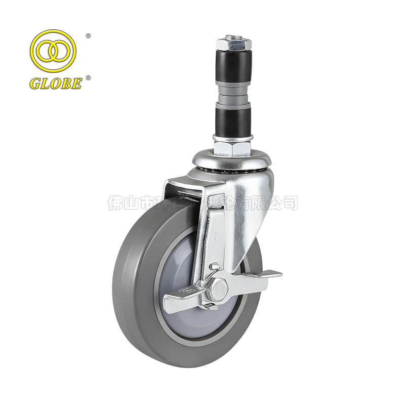 4 Inch Light Duty Super Quiet Polyurethane Expansion Stem Casters with Side Brake