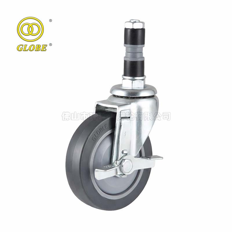 3 Inch Light Duty High-Strength Artificial Rubber Expansion Stem Casters with Side Brake