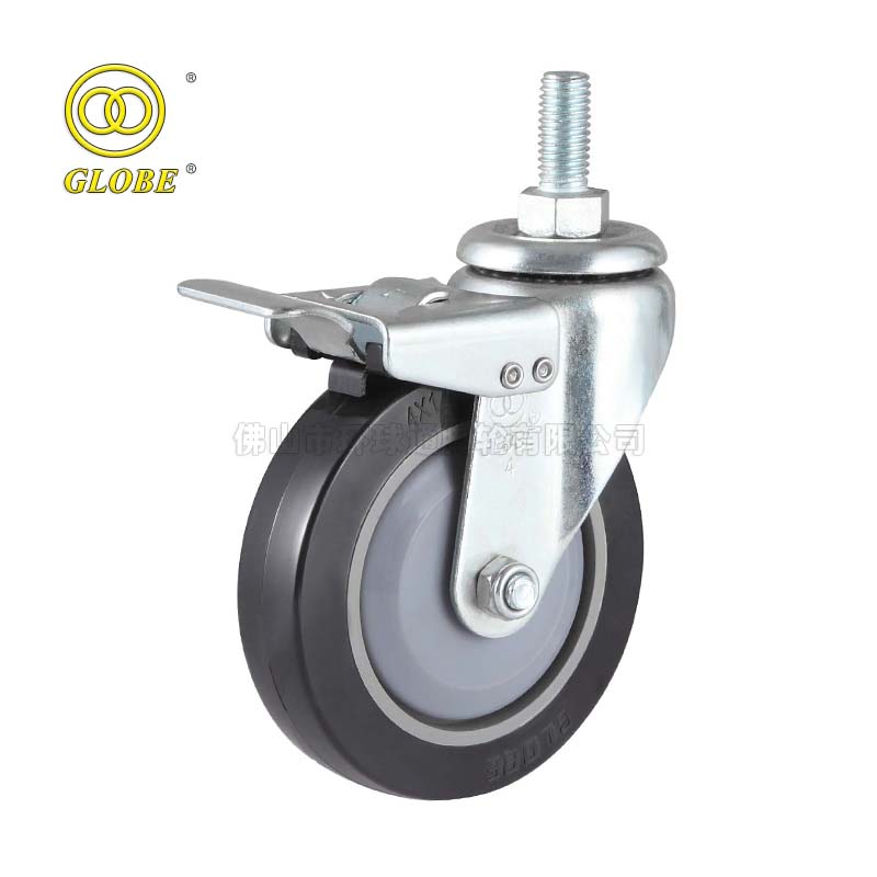 3 Inch Light Duty Premium Polyurethane Threaded Stem Casters with Dual Brake