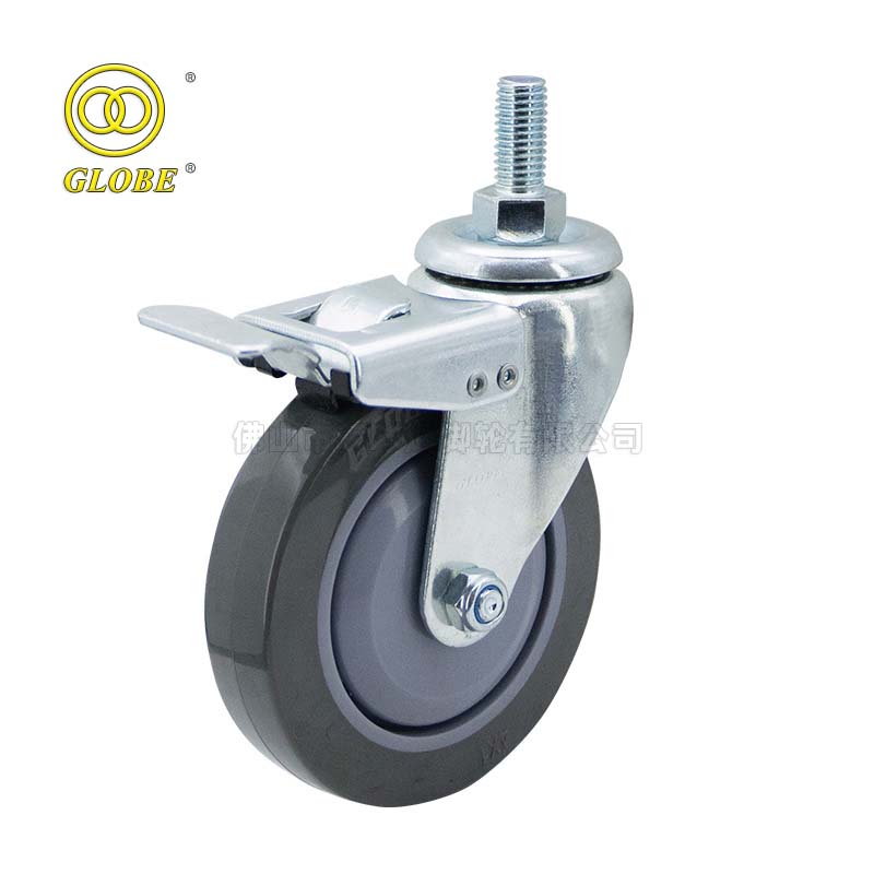 3 Inch Light Duty Super Quiet Polyurethane Threaded Stem Casters with Dual Brake