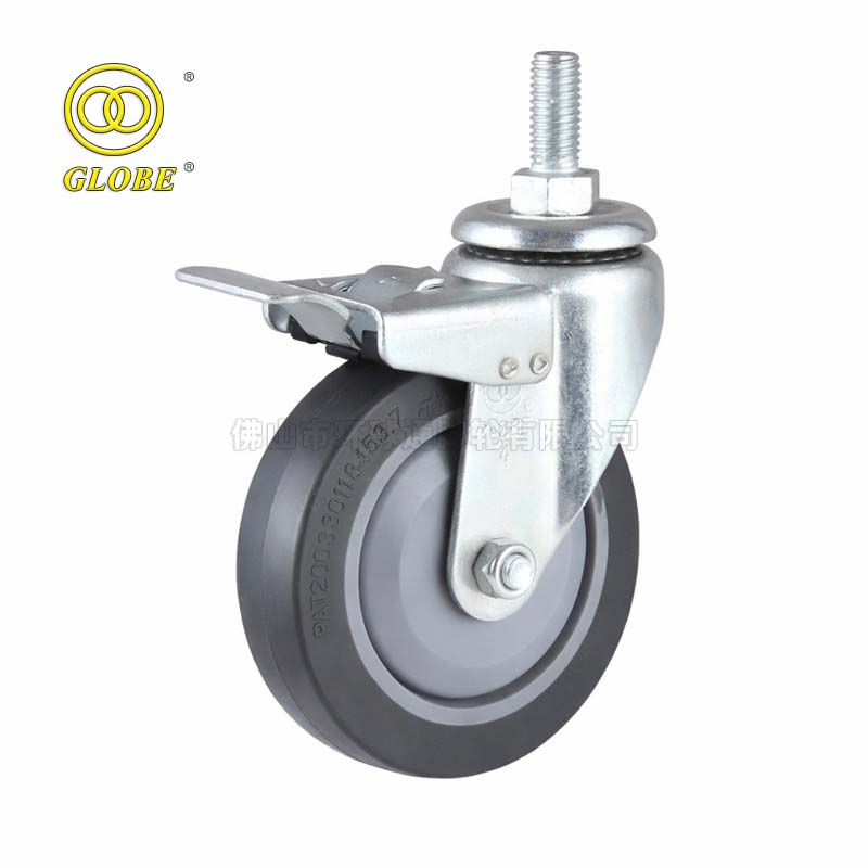 5 Inch Light Duty High-Strength Artificial Rubber Threaded Stem Casters with Dual Brake