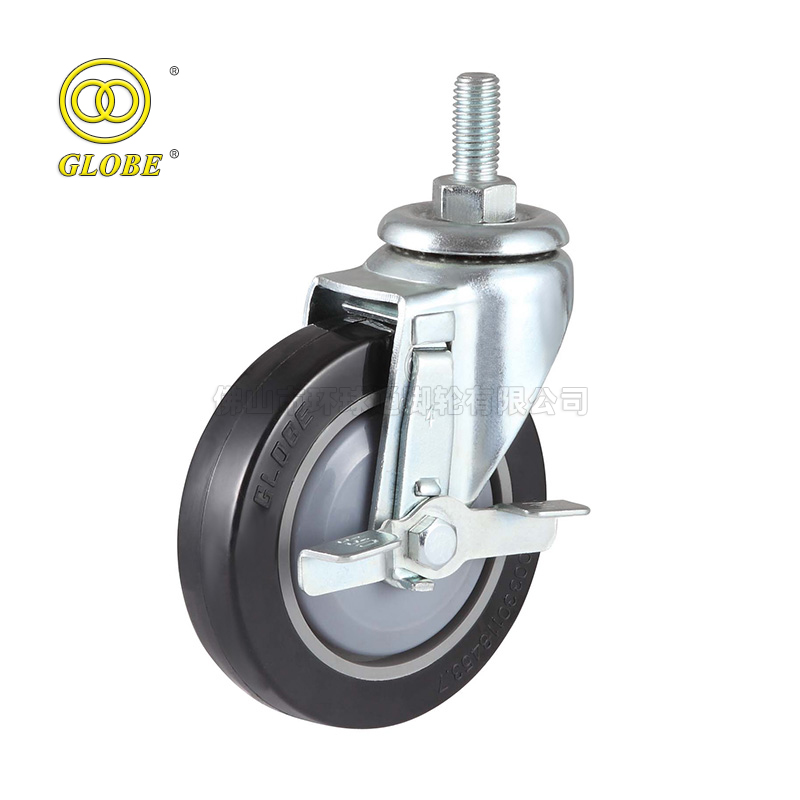 3 Inch Light Duty Premium Polyurethane Threaded Stem Casters with Side Brake