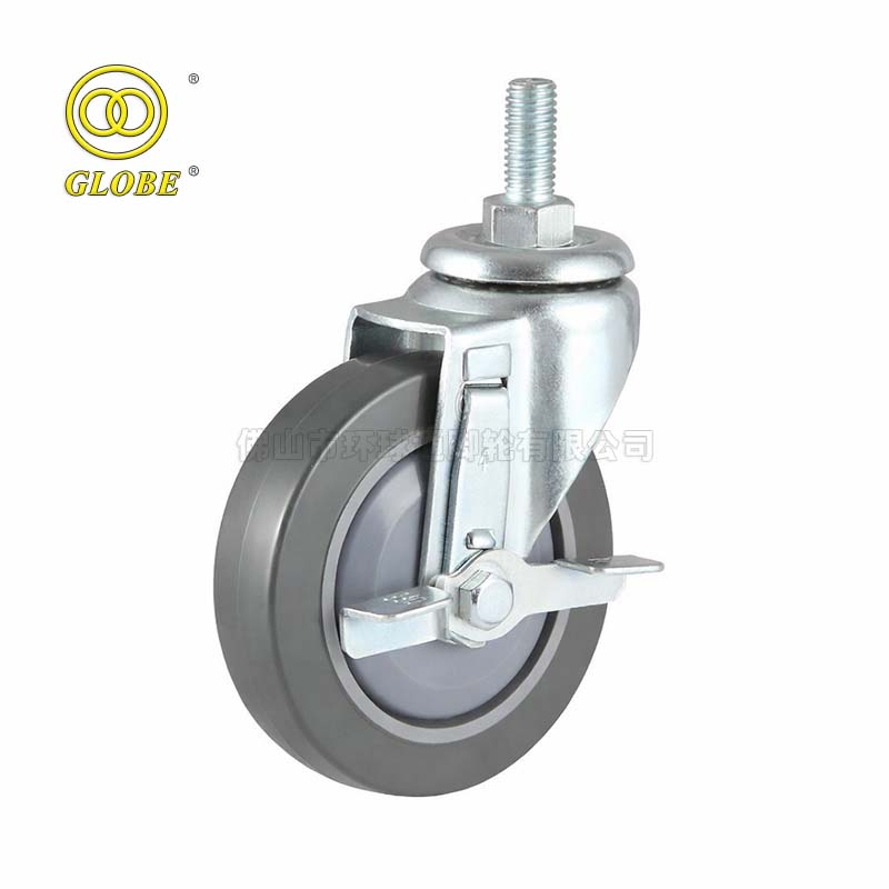 3 Inch Light Duty Super Quiet Polyurethane Threaded Stem Casters with Side Brake