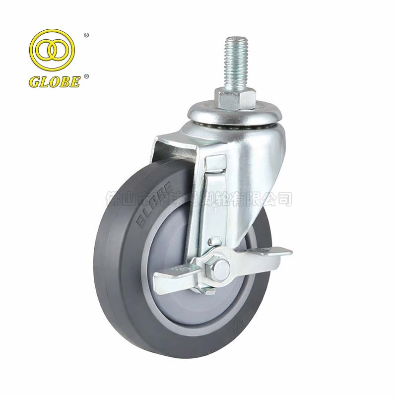 3 Inch Light Duty High-Strength Artificial Rubber Threaded Stem Casters with Side Brake