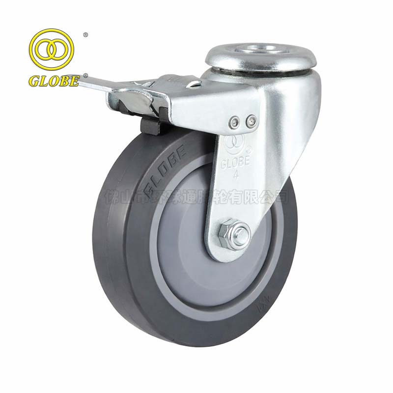 5 Inch Light Duty High-Strength Artificial Rubber Bolt Hole Casters with Dual Brake