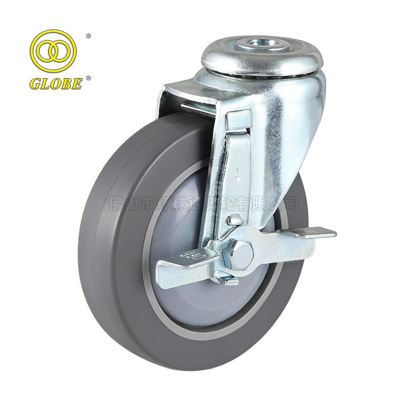 5 Inch Light Duty Super Quiet Polyurethane Bolt Hole Casters with Side Brake