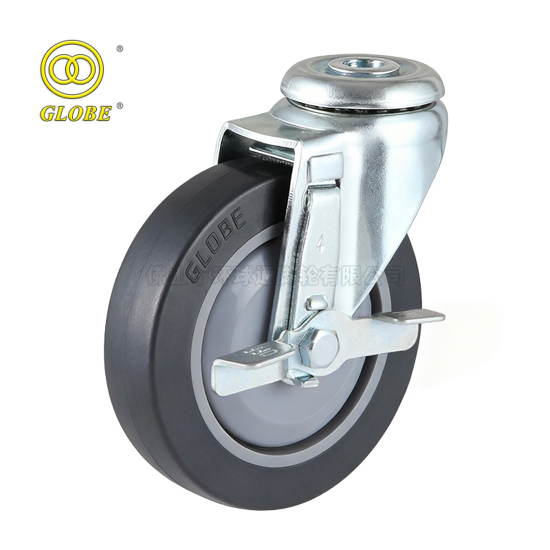 5 Inch Light Duty High-Strength Artificial Rubber Bolt Hole Casters with Side Brake