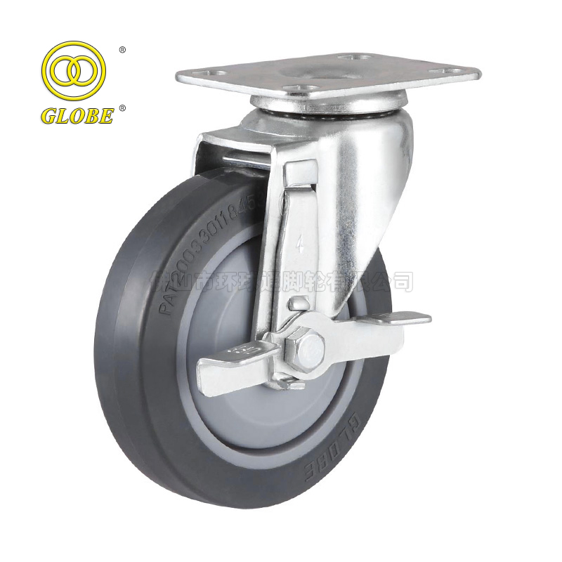 4 Inch Light Duty High-Strength Artificial Rubber Swivel Casters with Side Brake