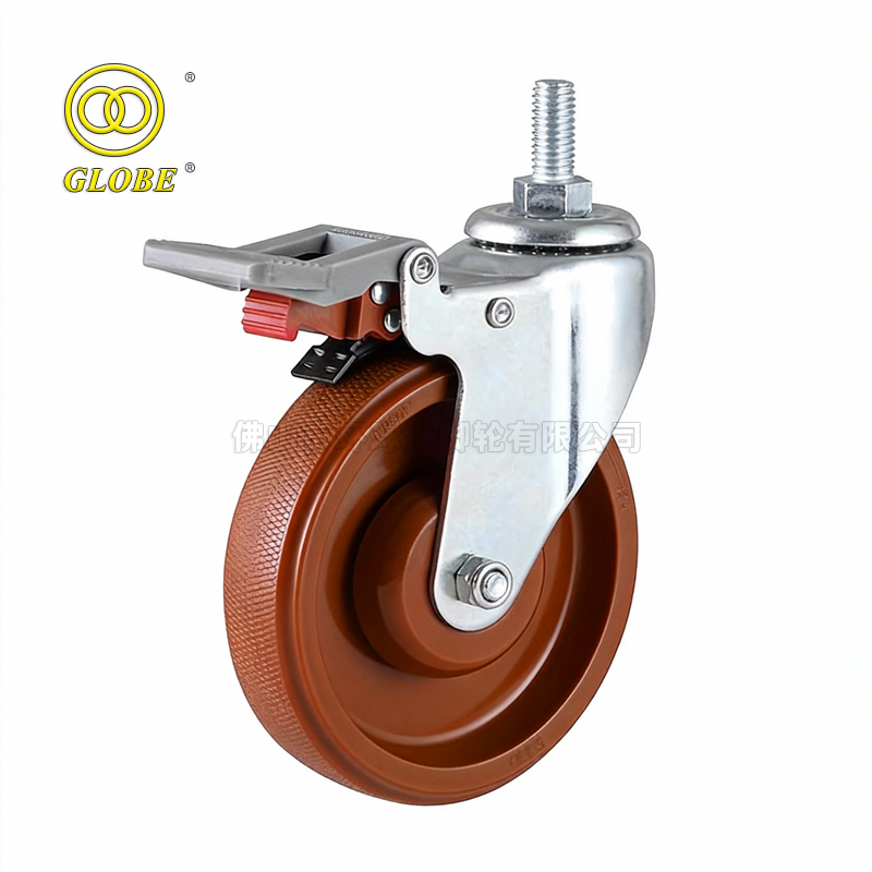 5 Inch Medium Duty Mei Li Threaded Stem Casters with Dual Brake