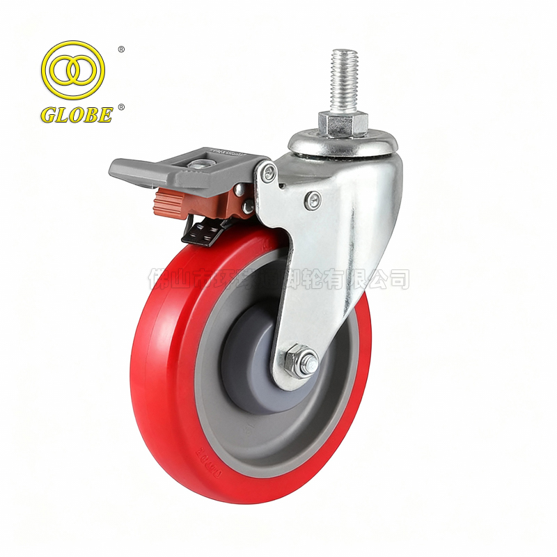 3 Inch Light Duty Super Polyurethane Threaded Stem Casters with Dual Brake