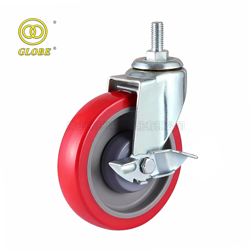 3 Inch Light Duty Super Polyurethane Threaded Stem Casters with Side Brake