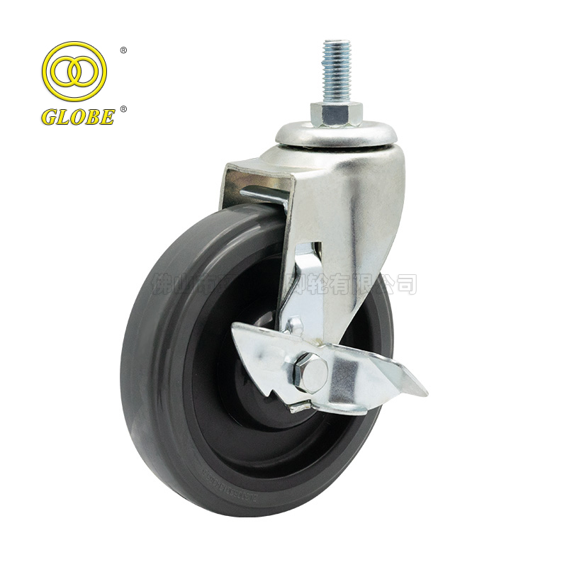 3 Inch Light Duty Super Quiet Polyurethane Threaded Stem Casters with Side Brake
