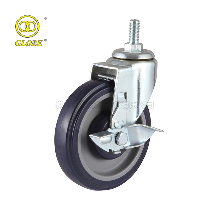 3 Inch Light Duty High-Strength Polyurethane Threaded Stem Casters with Side Brake