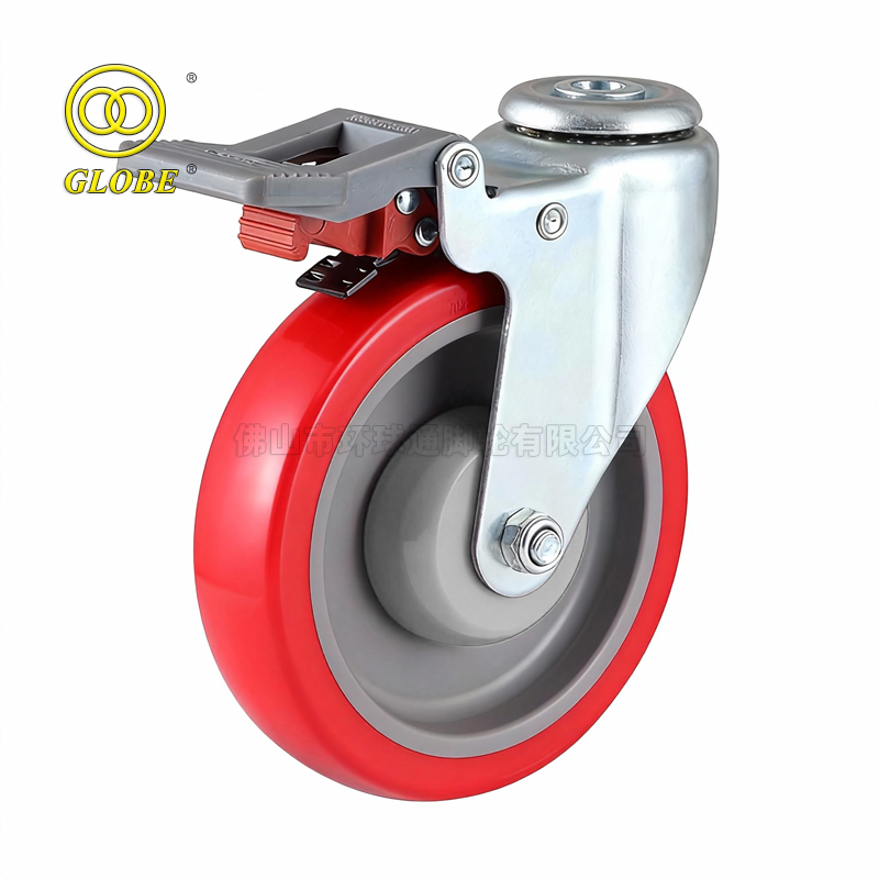 5 Inch Medium Duty Super Polyurethane Bolt Hole Casters with Dual Brake