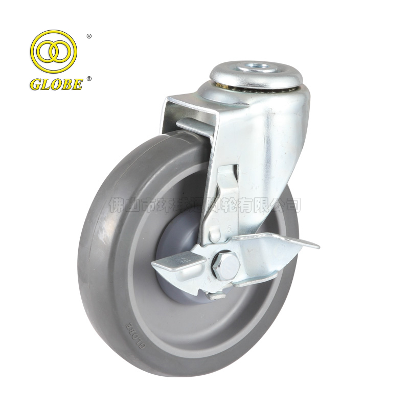 5 Inch Medium Duty Super Quiet Polyurethane Bolt Hole Casters with Side Brake