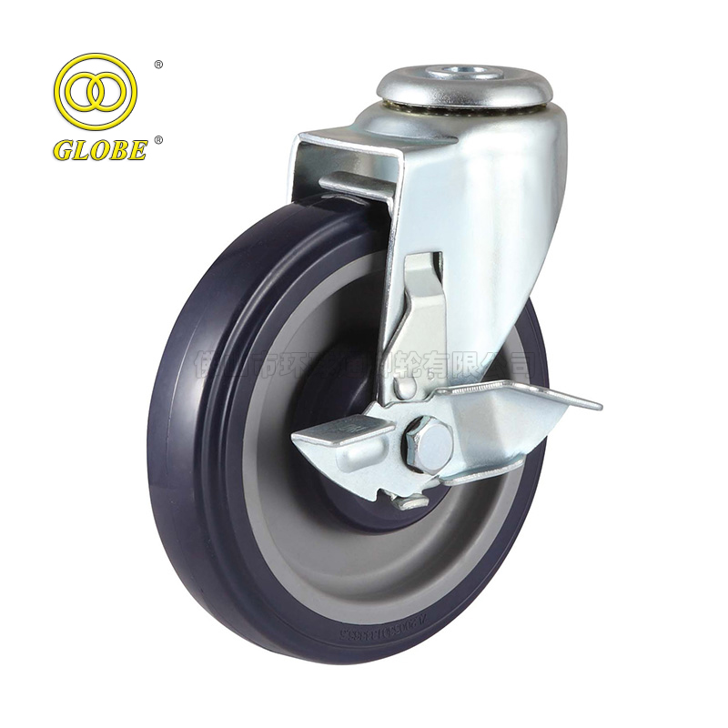 5 Inch Medium Duty High-Strength Polyurethane Bolt Hole Casters with Side Brake