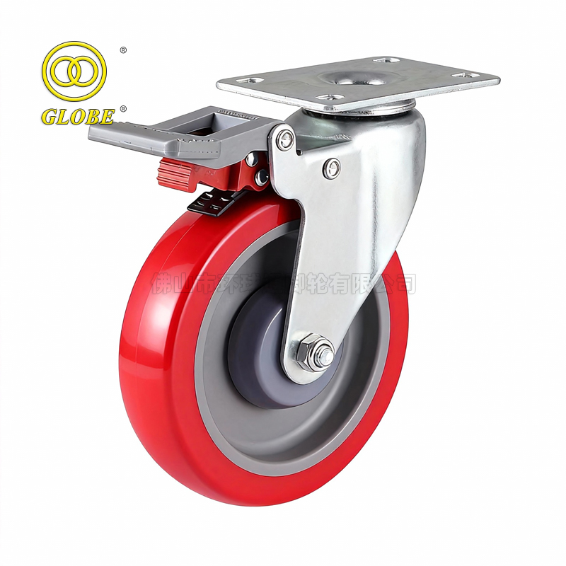 5 Inch Medium Duty Super Polyurethane Swivel Casters with Dual Brake