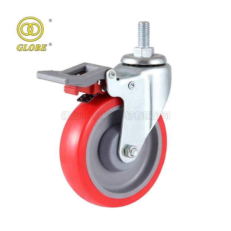 3 Inch Light Duty Super Polyurethane Threaded Stem Casters with Dual Brake