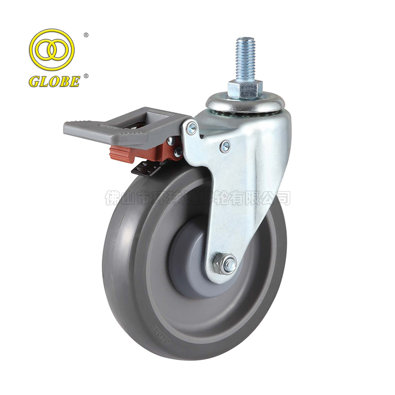 5 Inch Medium Duty Super Quiet Polyurethane Threaded Stem Casters with Dual Brake