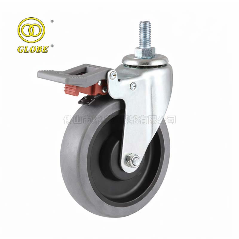 5 Inch Medium Duty Conductive Artificial Rubber Threaded Stem Casters with Dual Brake