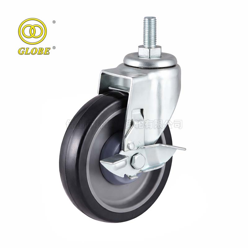 3 Inch Light Duty Premium Polyurethane Threaded Stem Casters with Side Brake