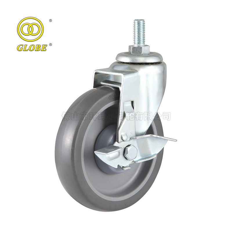 3 Inch Light Duty Super Quiet Polyurethane Threaded Stem Casters with Side Brake