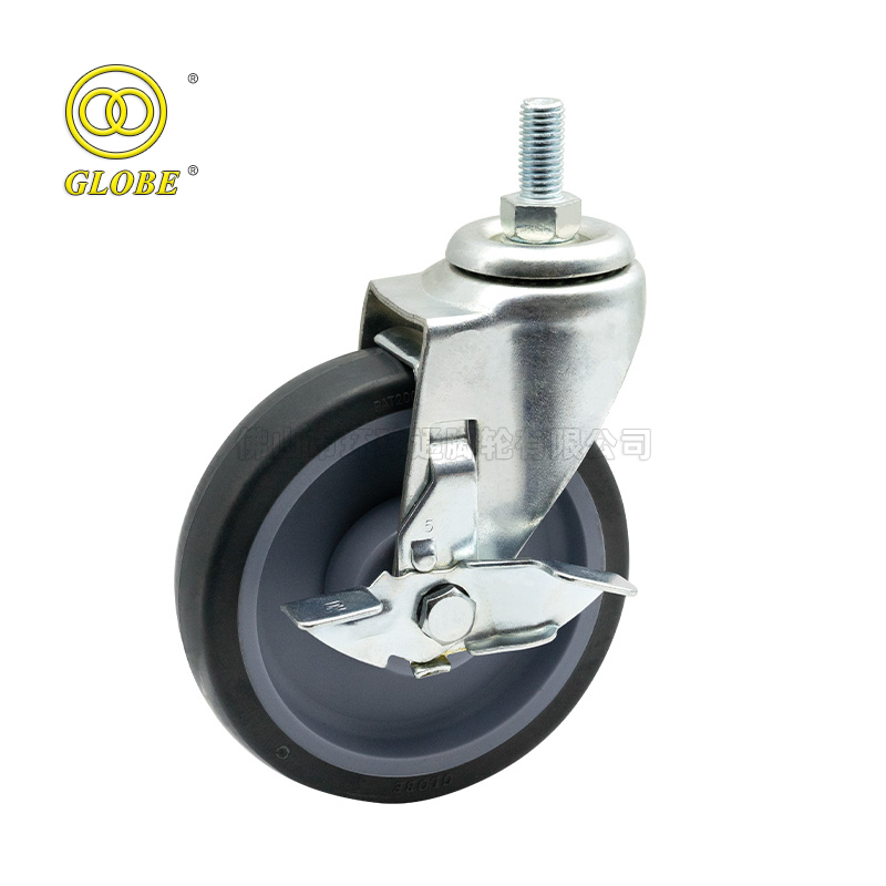 3 Inch Light Duty High-Strength Artificial Rubber Threaded Stem Casters with Side Brake