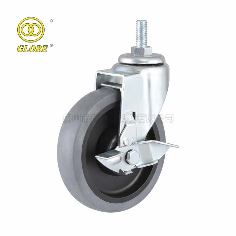 5 Inch Medium Duty Conductive Artificial Rubber Threaded Stem Casters with Side Brake