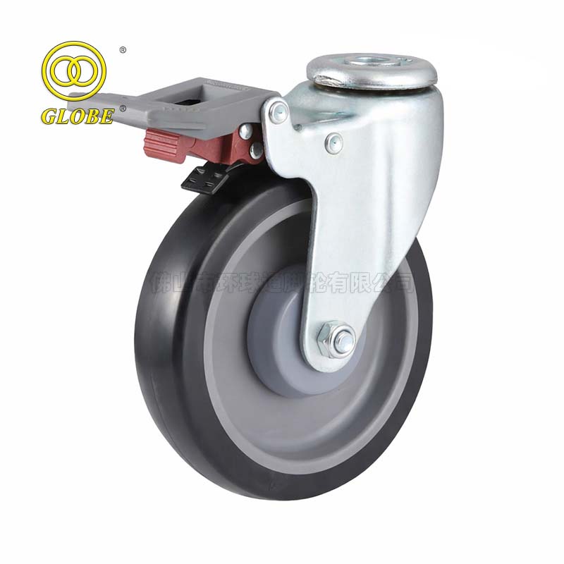 5 Inch Medium Duty Premium Polyurethane Bolt Hole Casters with Dual Brake