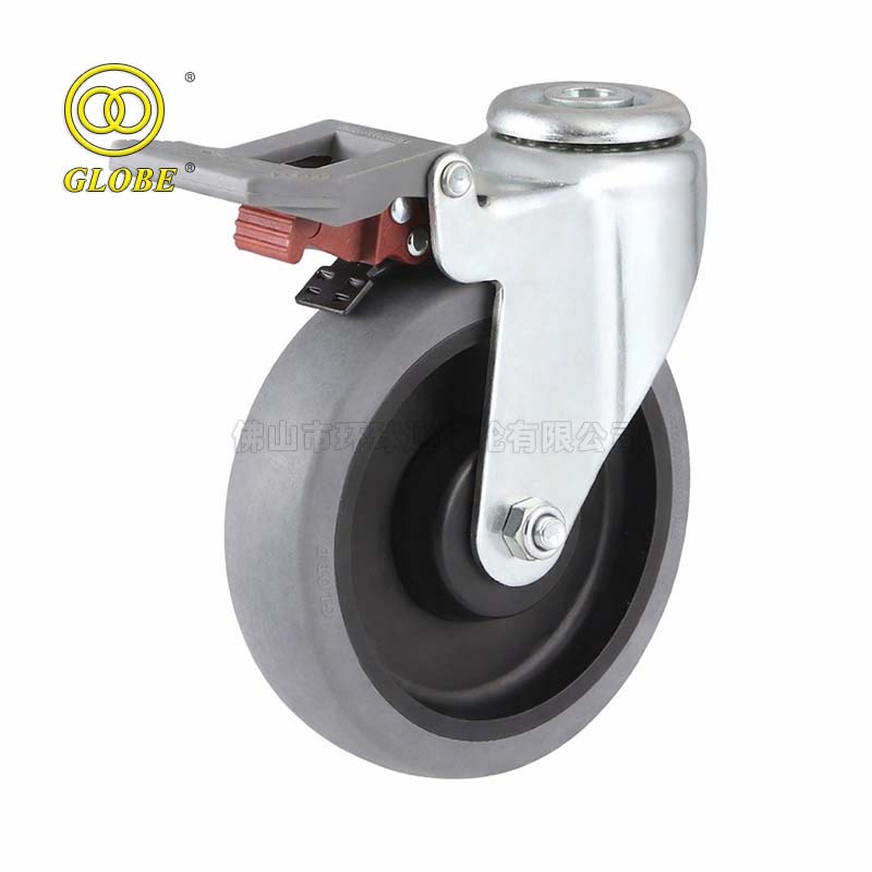 3 Inch Light Duty Conductive Artificial Rubber Bolt Hole Casters with Dual Brake