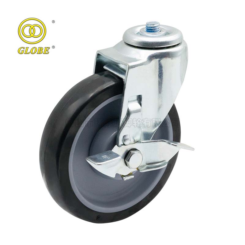 5 Inch Medium Duty Premium Polyurethane Bolt Hole Casters with Side Brake
