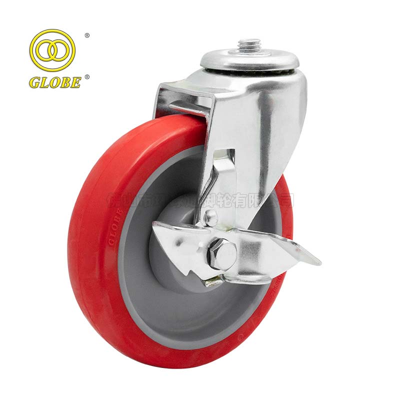 4 Inch Medium Duty Super Polyurethane Bolt Hole Casters with Side Brake