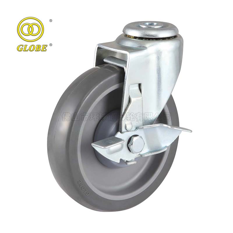 5 Inch Medium Duty Super Quiet Polyurethane Bolt Hole Casters with Side Brake