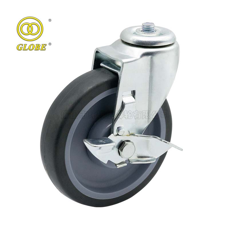 5 Inch Medium Duty High-Strength Artificial Rubber Bolt Hole Casters with Side Brake